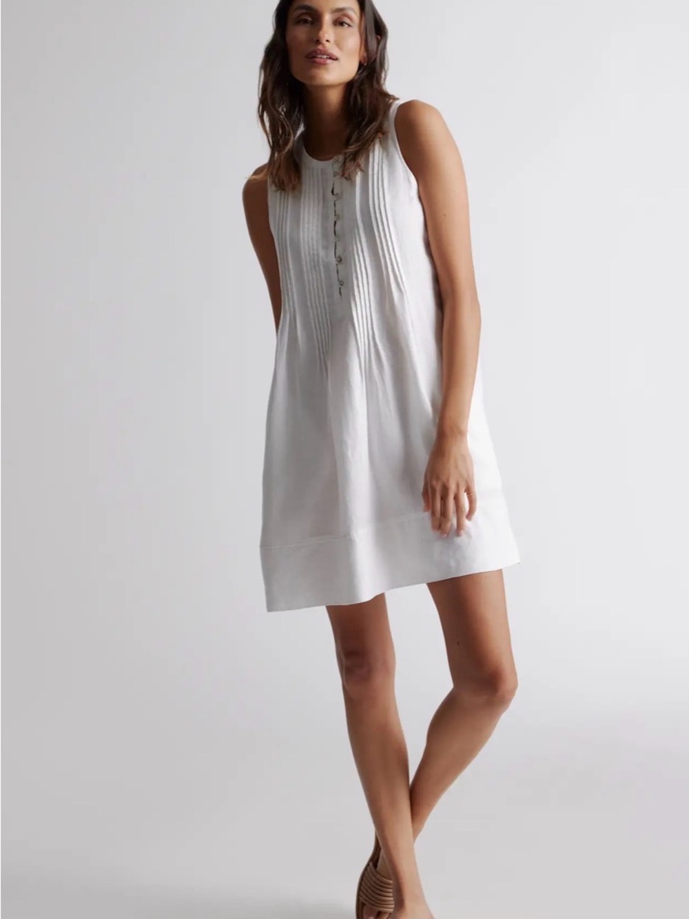 Quince White Sleeveless Pintuck Button-Front Chemise